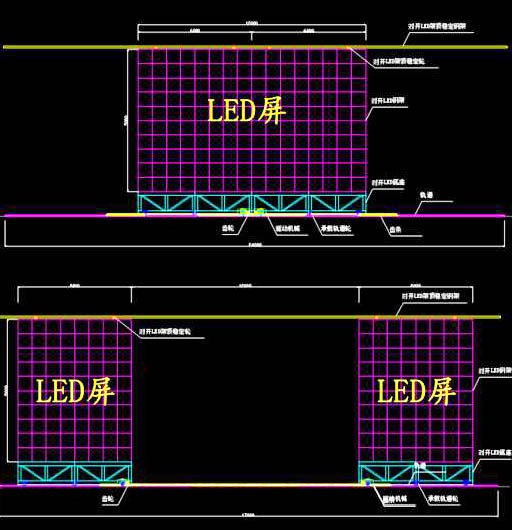 威特姆光電舞臺開合式LED顯示屏設計結構圖